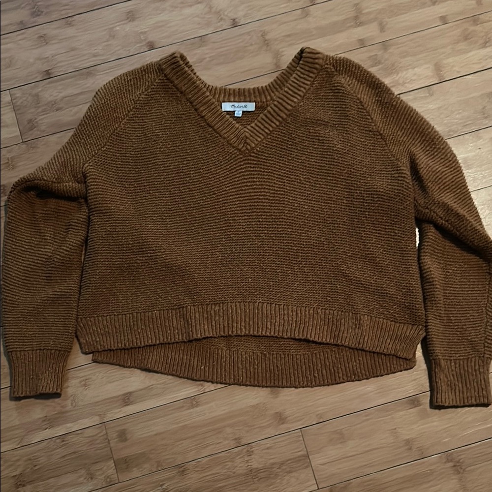Madewell Burnt Orange V-Neck Cropped Sweater